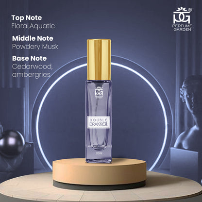 Double Drakker 20ml men's perfume packaging and bottle presentation with woody and aromatic notes