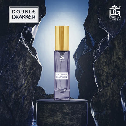 Compact 20ml pocket spray bottle of Double Drakker men's perfume showing travel-friendly size